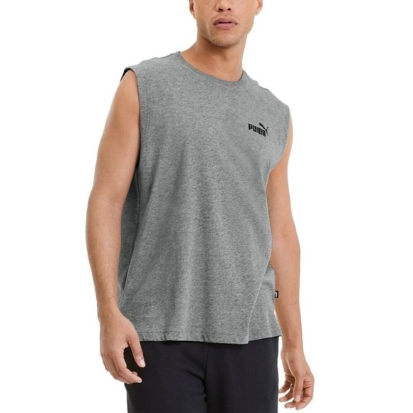 Puma Men's Ess Logo Graphic Sleeveless T-Shirt -Med Grey Heather- men’s shirt XL - Picture 5 of 8